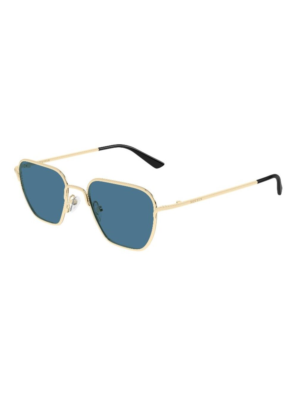 New Alexander McQueen Unisex Sunglasses Gold Blue Lens Metal Frame AM0561S 004